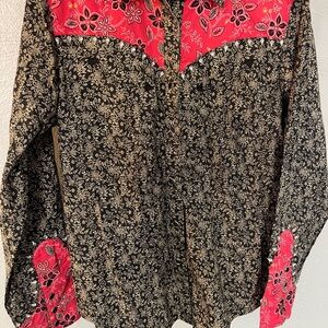 Floral Button Down Shirt with Red Accents